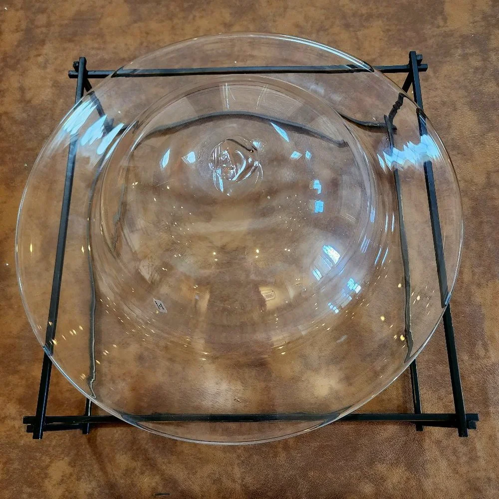 1998 NIB TWIG BOWL Center Piece Serving Handblown Glass Bowl Square Metal Frame